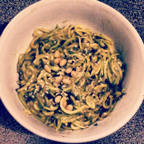 Vegan Avocado Pesto Zucchini Spaghettit Recipe